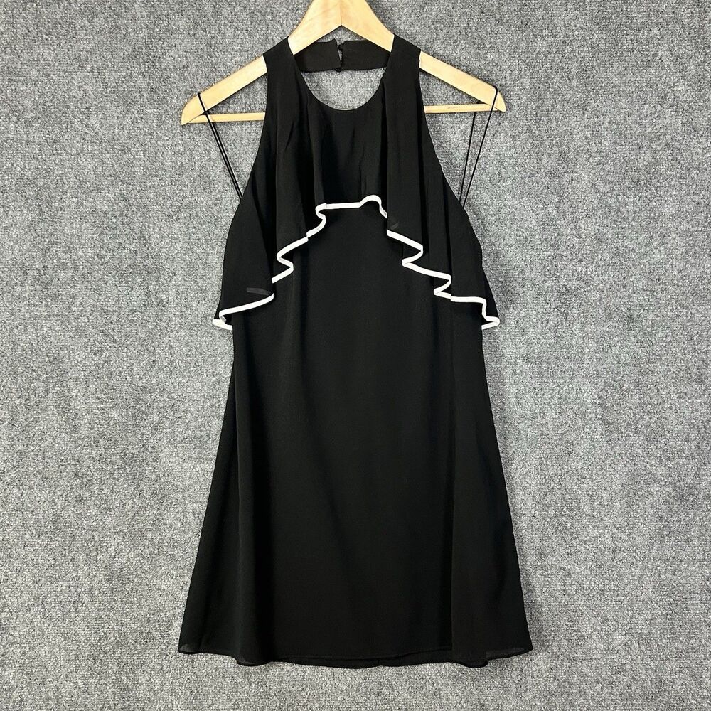 Alice + Olivia Black Ruffle Trim Silk Dress Open Back Cocktail XS NWT